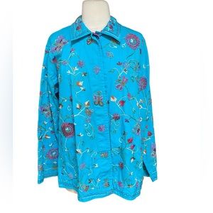 The Quaker Factory Beaded‎ & Embroidered Floral & Butterfly Button Down Jacket